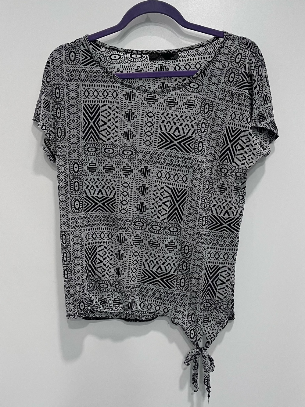 Prana XS Geometric Print Short Sleeve‎ Side Tie Women's Short Sleeve Top Shirt
